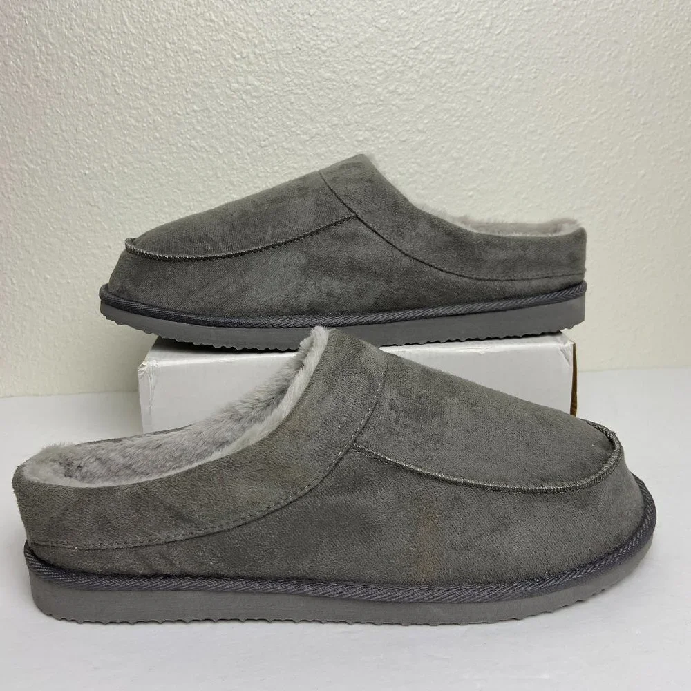 NEW St. John's Bay Mens Clog Slippers  Faux Fur Gray Size 13 - 14